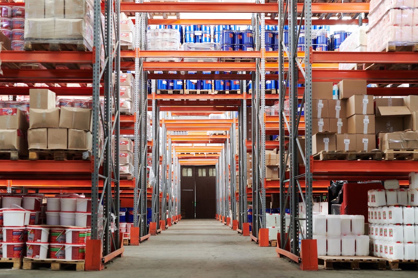 Pallet racking in a storage warehouse